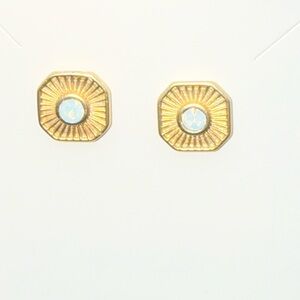 Radiant window stud earrings white opal gold